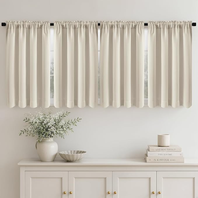 MIULEE Set of 4 Beige White 45 Inch Short Blackout Kitchen Window Curtains | by MIULEE