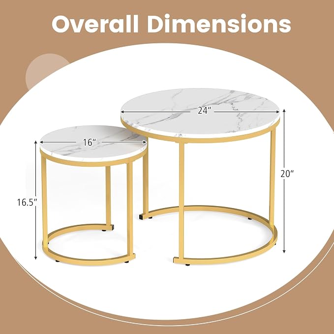 Giantex Nesting Coffee Table Set of 2, Round Stacking Side Tables - Image 2