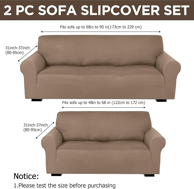 Peryiter 2 Pcs Sofa Covers Couch and Loveseat Covers Set Stretch Sofa Slipcover - Image 2