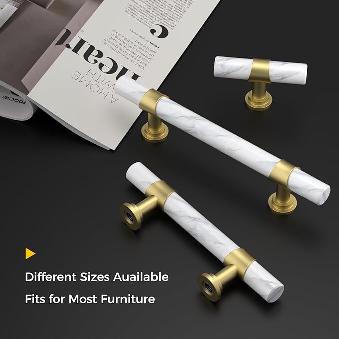 Rergy Cabinet Handles Marble Drawer Pulls and Knobs, T-Bar Hardware - Image 5