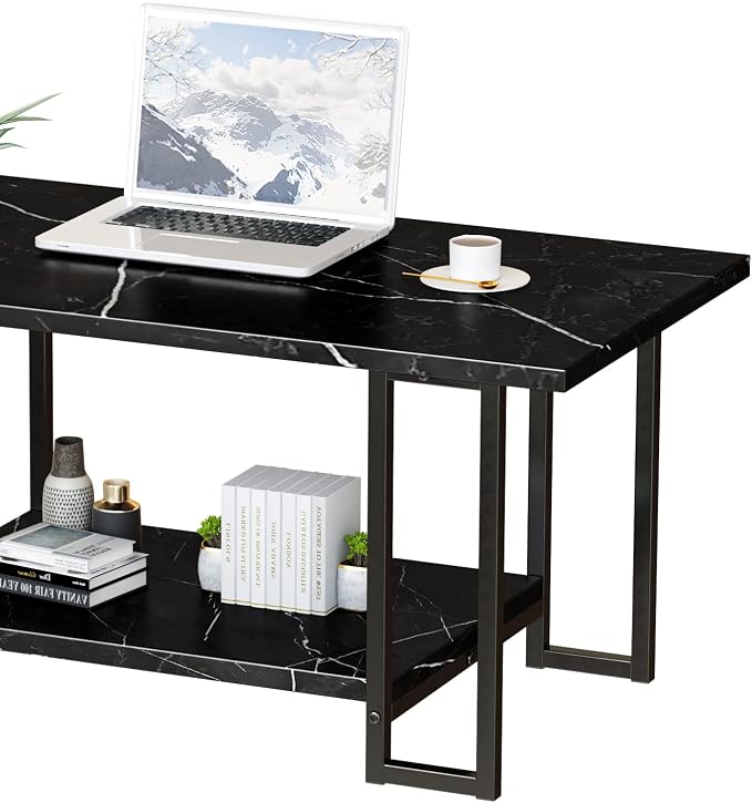 AWQM Marble Coffee Table, Faux Marble Top Rectangular Coffee Table - Image 6