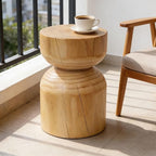 Solid Wood Stool & Sofa Side Table, Rustic Hourglass Wabi-Sabi Accent Coffee by Unknown