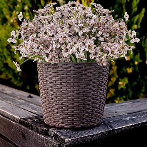 Artificial Outdoor Flowers,8 Bundles UV Resistant Fake Flowers,Artificial Violet Flowers Plastic Faux Flowers Greenery Plants for Outdoor Garden Porch Window Box Decoration(White) - Image 2