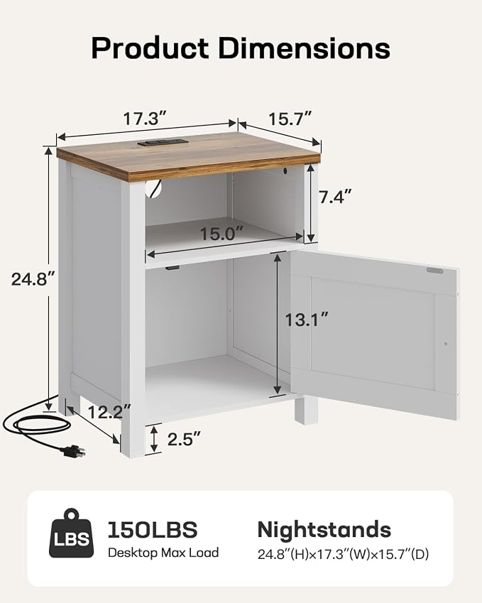 Marsail Farmhouse Nightstand Set of 2, Wood Bedside Table - Image 2
