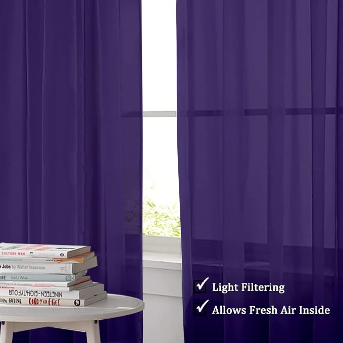 Purple Sheer Curtains 96 Inch Length, Elegant Sheer Curtains - Image 2