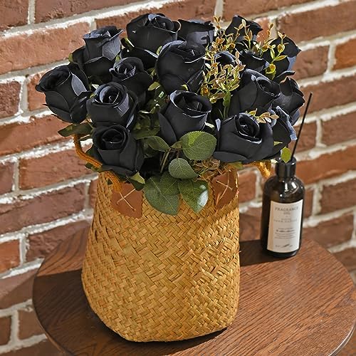 Artificial Rose Flowers 12 Heads 2 Bundles Silk Rose Bouquets, black - Image 2