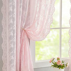 YJ YANJUN Vintage Lace Curtains Elegant Floral Pink Sheer French Door Curtains by YJYANJUN