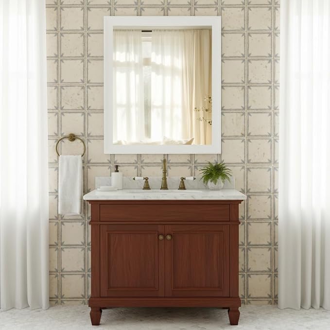 White Mirror for Bathroom, Rectangle Rustic 30 x 36 inch Vanity Mirror for Wall - Image 5