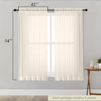Cream Sheer Curtains for Bedroom Living Room 54 Inch Length 2 Panels Set - Image 2
