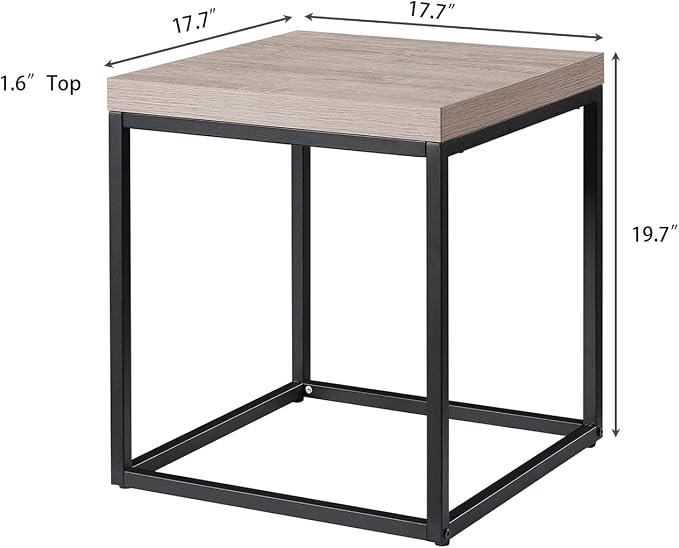 CENSI Modern Square End Table, Extra Thick 1.6" Wood Top & Metal Frame - Image 2