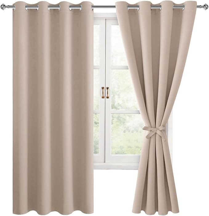 Blackout Curtains for Bedroom, 52 x 63 Inches Length Camel 2 Panels | Thermal by Hiasan