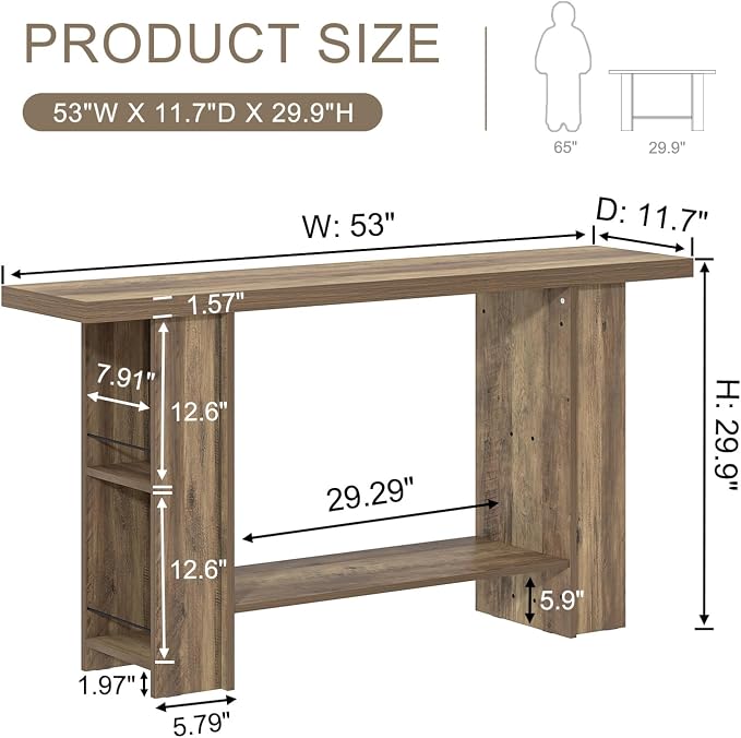 FOLUBAN 53 Inch Long Entryway Table, 2-Tier Wood Console Table - Image 2