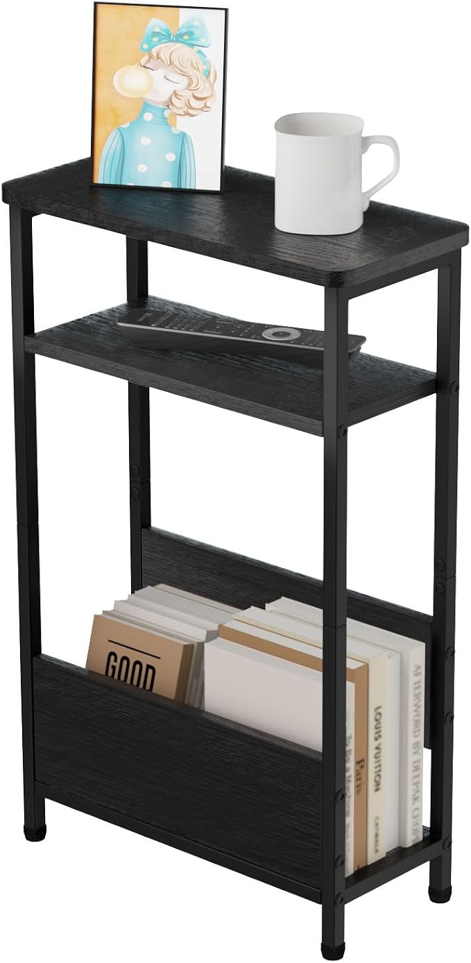THUMEYE 7.1" Narrow Side Table for Small Spaces, 3 Tier Small End Table by THUMEYE