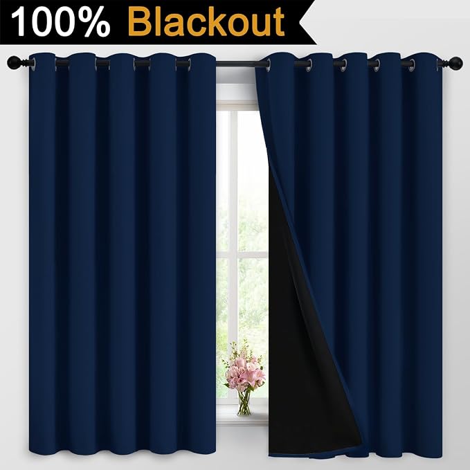 Yakamok Navy Blue 100% Blackout Curtains 63 Inches Long 62" Wide, 2 Panels | - Image 2