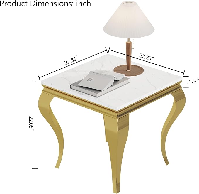 Henf Marble End Table Modern White Faux Marble Sofa Side Table - Image 2
