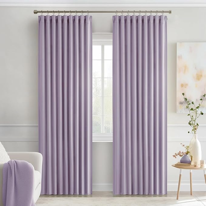 MIULEE Lilac Back Tab Blackout Curtains 52x90 Inch Long 2 Panels Set | Rod - Image 9