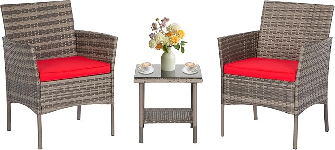 FDW 3 Piece Outdoor Furniture Set Patio Gray Wicker Chairs Furniture Bistro by FDW