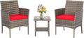 FDW 3 Piece Outdoor Furniture Set Patio Gray Wicker Chairs Furniture Bistro by FDW
