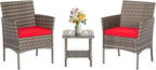 FDW 3 Piece Outdoor Furniture Set Patio Gray Wicker Chairs Furniture Bistro by FDW
