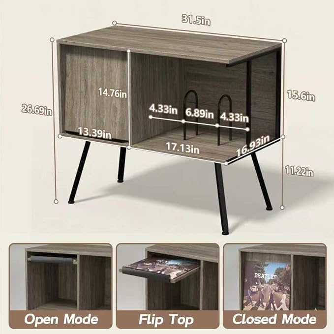 Faesun Flip Top Record Player Stand, Large Turntable Stand Holds up to 150+ - Image 3