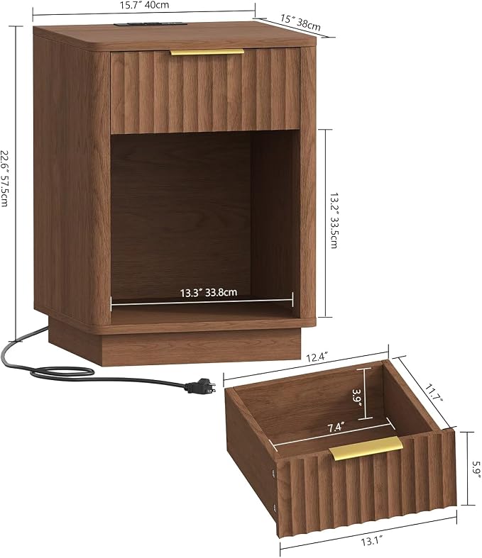 Akxomel Fluted Nightstands Set of 2, Wooden Night Stand - Image 3