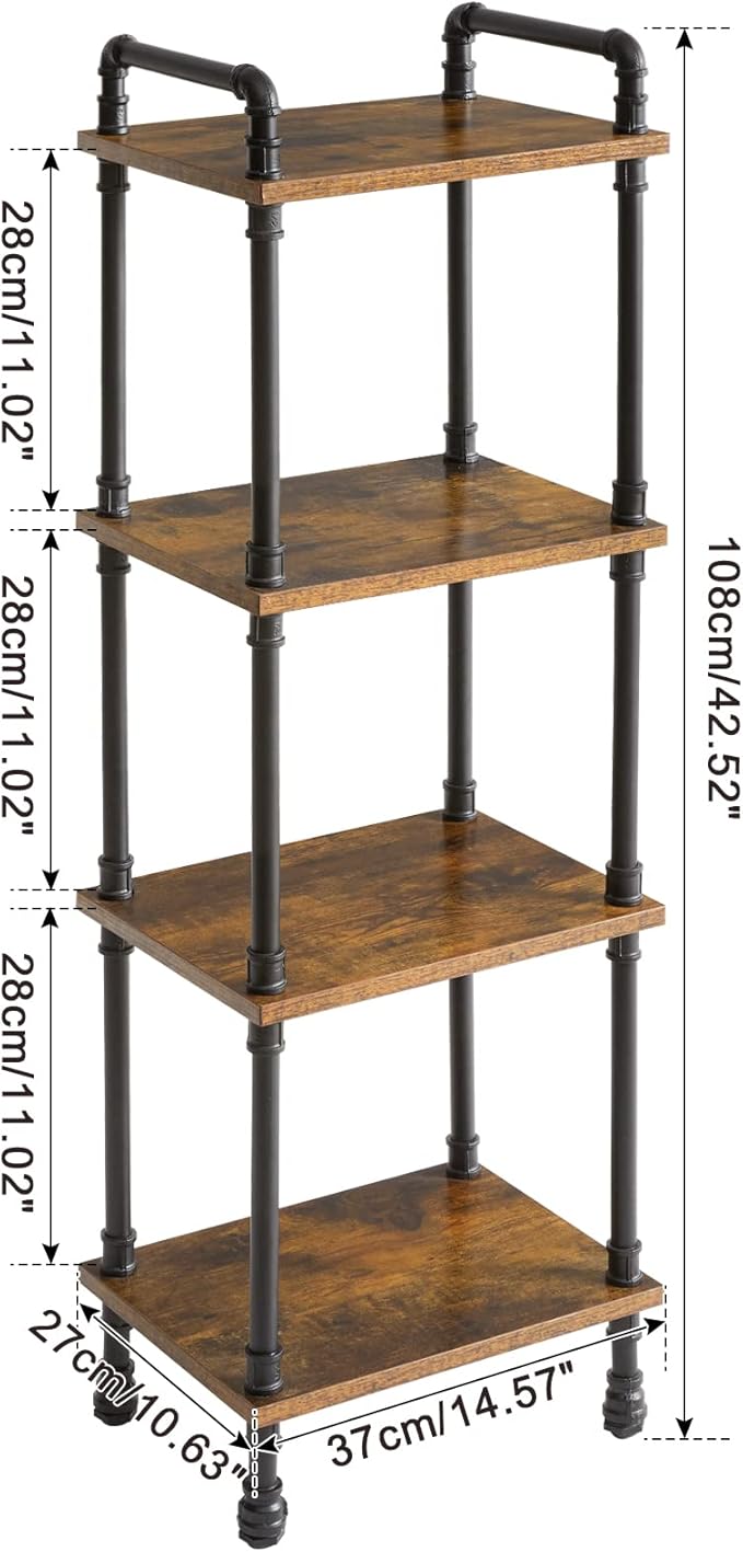 IBUYKE Industrial Pipe Ladder Shelf, 4-Tier Vintage Style Book Shelf, Free - Image 3