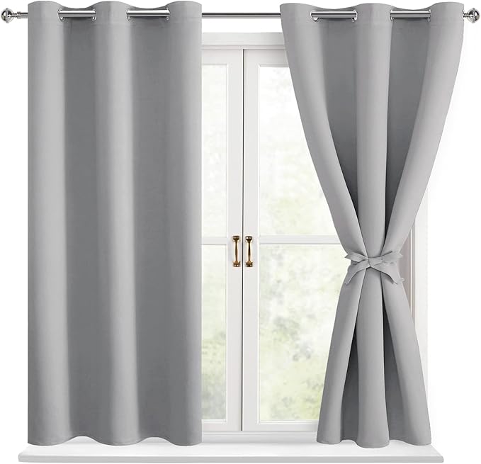 Short Blackout Curtains for Bedroom, 42 x 45 Inch | Thermal Insulated & Light by Hiasan