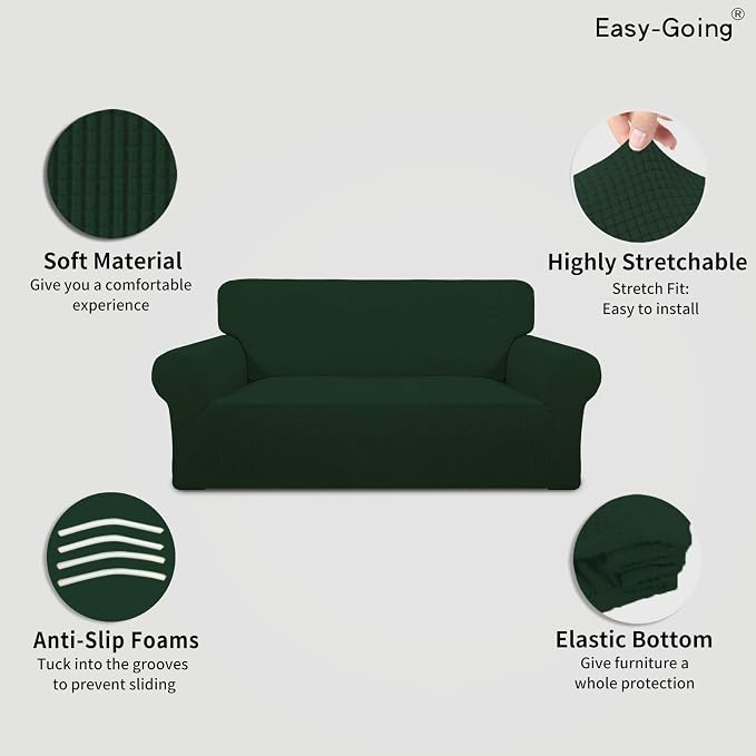 Easy-Going Stretch Oversized Loveseat Couch Covers Washable Dark Green | - Image 3