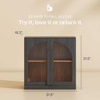 BELLEZE 2 Tier Bookshelf with Arched Glass Door, Modern Display Bookcase Shelf - Image 2