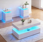 3-Piece Modern Living Room Table Set, Includes LED Coffee Table and End Tables by Nordivale
