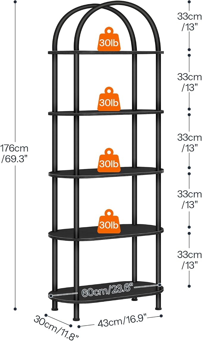 HOOBRO 5 Tier Open Bookshelf, Industrial Arched Bookcase Display Shelf Rack - Image 3
