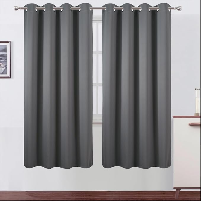 Blackout Curtains 66 x 72 Inch Long Frost Grey Curtains Set of 2 Panels Room by Lemomo