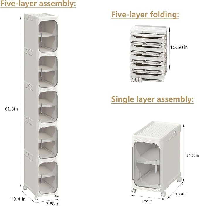 5-Tier Tall Narrow Storage Cabinet, Slim Bathroom Storage Cabinet - Image 2