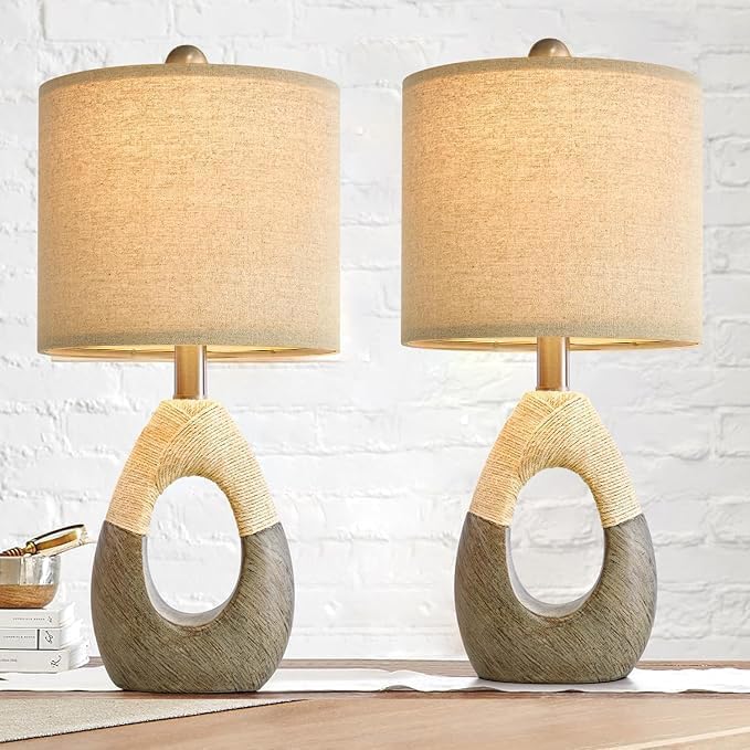 OYEARS 19” Boho Table Lamps Bedroom Living Room Set 2, Suitable - Image 4