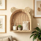 Arched Bear Nursery Wall Shelf, Handwoven Wicker Nursery Shelf - Image 5
