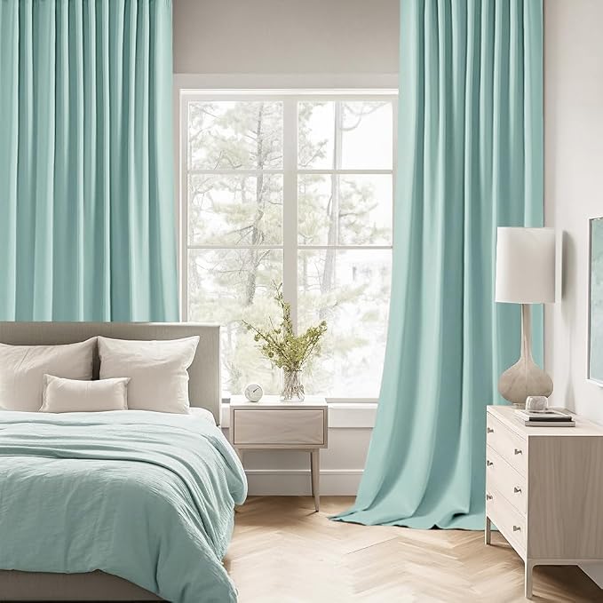 MIULEE Aqua Back Tab Blackout Curtains 52x102 Inch Long 2 Panels Set | Rod - Image 2