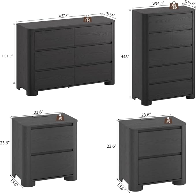 YANSNWO Minimalist Dresser and Nightstand Sets 4 Piece Bedroom Set, Wide & Tall - Image 3