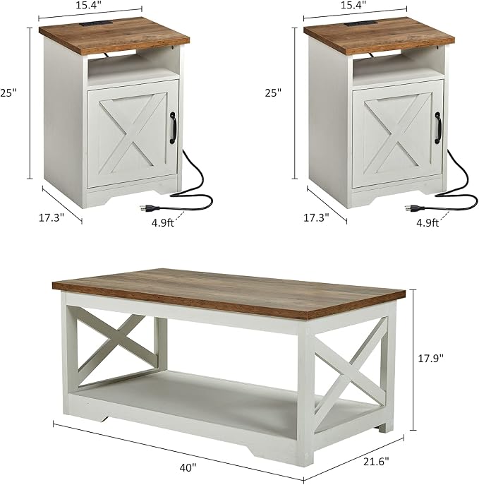 AMERLIFE 3-Piece Farmhouse Living Room Table Set - Image 2