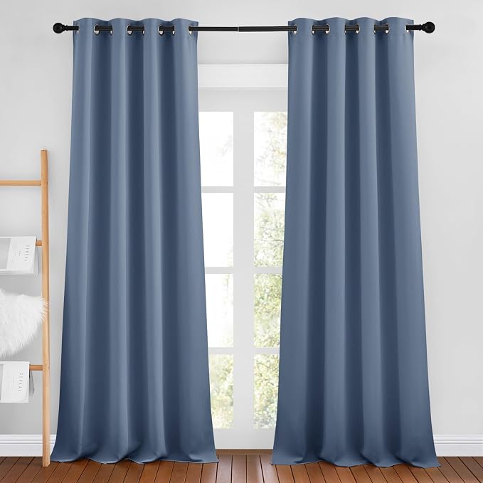 NICETOWN Stone Blue Curtains 96 inches Long, Grommet Thermal Insulated Blackout by NICETOWN