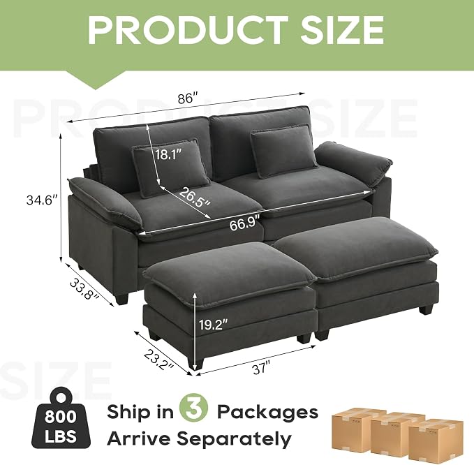 Oprisen 86" Modular Sectional Sofa, Comfy Cloud Couch Sectional Sofa - Image 2