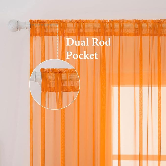 MIULEE Orange Fall Sheer Curtains 54 X 84 Inches, 2 Panels | Solid Color - Image 2