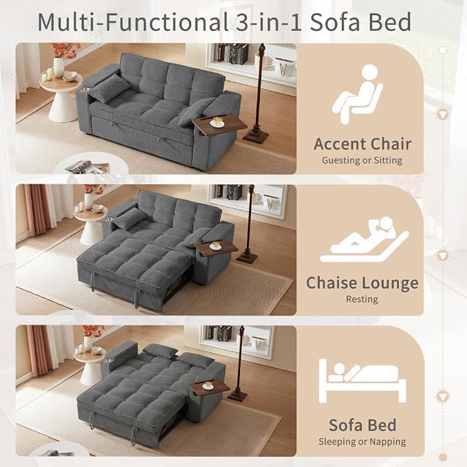oaaktu Large Size Convertible Sleeper Sofa Bed, Polka dot Velvet Pull Out Futon - Image 4