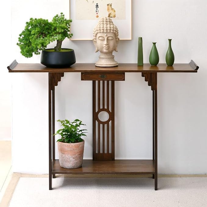 Gdrasuya10 Japanese Style Console Sofa Table, Walnut Bamboo Console Table by Gdrasuya10