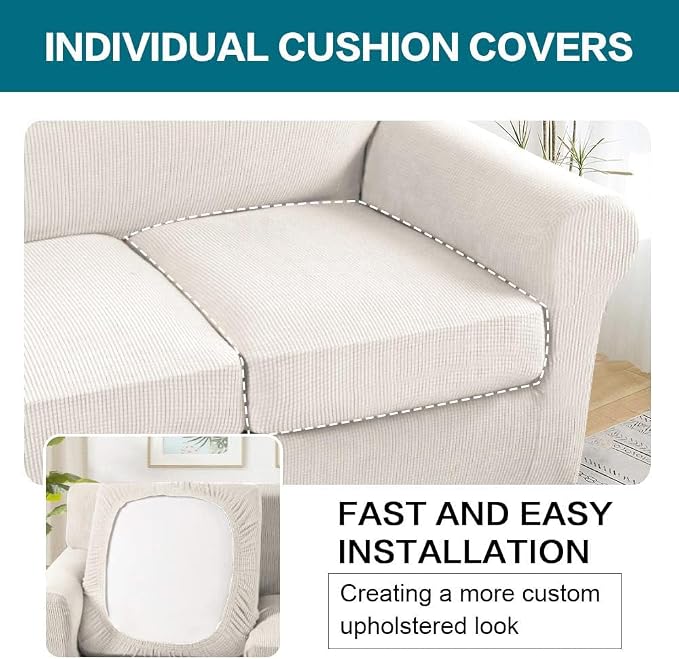 Turquoize 3 Piece Sofa Covers For 2 Cushion Couch Sofa Slipcover Soft Couch - Image 5