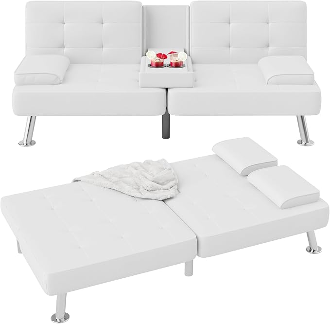 Flamaker Futon Sofa Bed Modern Folding Futon Set PU Leather Convertible by Flamaker