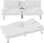 Flamaker Futon Sofa Bed Modern Folding Futon Set PU Leather Convertible by Flamaker