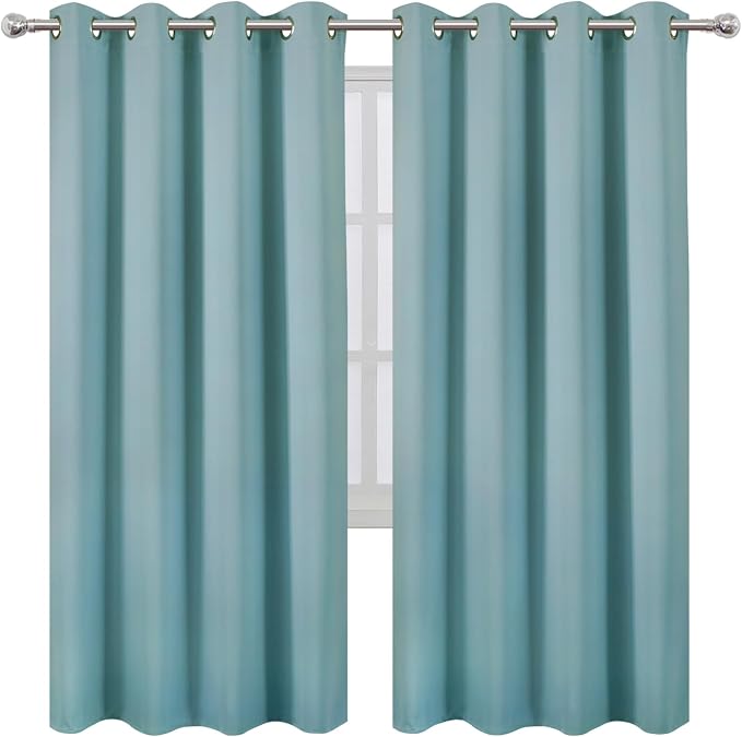 Blackout Curtains 66 x 72 Inch Long Stone Blue Curtains Set of 2 Panels Room - Image 2