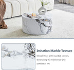 Round Coffee Table Living Room Table, Modern White Faux Marble Center Couch - Image 5
