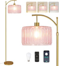 QIYIZM Pink Floor Lamp for Living Room, Mid Century Modern Brass Tall Lamp Boho by QIYIZM
