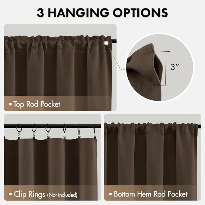 MIULEE 4-Panel Blackout Kitchen Window Curtain 40" Wx45 L Chocolate Brown | - Image 3